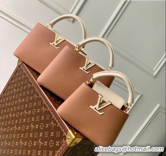 Reasonable Price Louis Vuitton Capucines MM Bag in Taurillon Calfskin M21045 Brown/Beige 2023