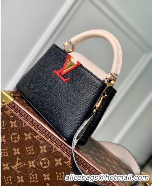 Well Crafted Louis Vuitton Capucines Mini Bag in Taurillon Calfskin M21043 Black/Beige 2023