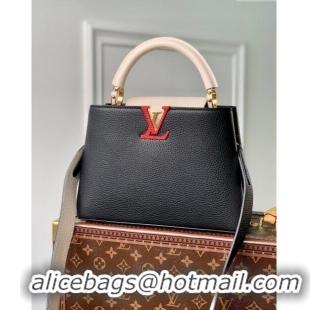 Famous Brand Louis Vuitton Capucines BB Bag in Taurillon Calfskin M21043 Black/Beige 2023