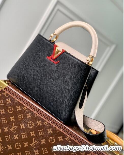 Famous Brand Louis Vuitton Capucines BB Bag in Taurillon Calfskin M21043 Black/Beige 2023