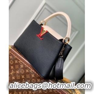 Top Quality Louis Vuitton Capucines MM Bag in Taurillon Calfskin M21043 Black/Beige 2023