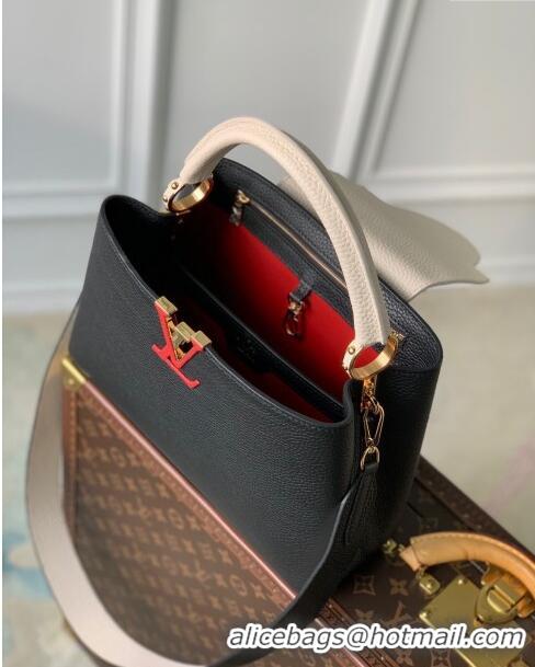 Top Quality Louis Vuitton Capucines MM Bag in Taurillon Calfskin M21043 Black/Beige 2023