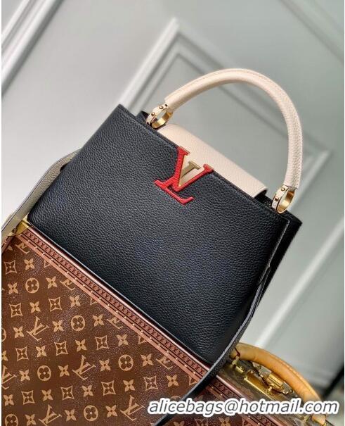 Top Quality Louis Vuitton Capucines MM Bag in Taurillon Calfskin M21043 Black/Beige 2023