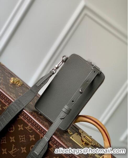 Promotional Louis Vuitton Men's Phone Pouch in Grey Grained Leather M57089 2023