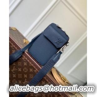 Good Product Louis Vuitton Men's Phone Pouch Grained Leather M57089 Navy Blue 2023