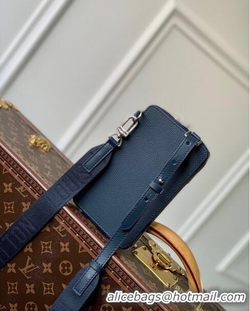 Good Product Louis Vuitton Men's Phone Pouch Grained Leather M57089 Navy Blue 2023