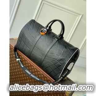 Top Grade Louis Vuitton Keepall Bandoulière 50 Weekend Bag in Taurillon Calfskin M21382 Black 2023