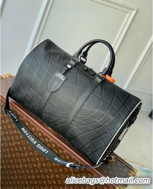 Top Grade Louis Vuitton Keepall Bandoulière 50 Weekend Bag in Taurillon Calfskin M21382 Black 2023