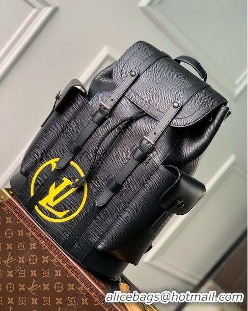 Luxury Cheap Louis Vuitton Christopher PM Backpack in Epi Leather M50159 Black/Yellow 2023