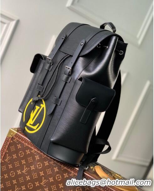 Luxury Cheap Louis Vuitton Christopher PM Backpack in Epi Leather M50159 Black/Yellow 2023