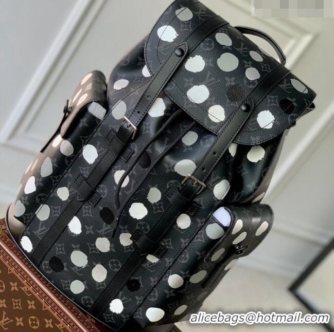 Promotional Louis Vuitton LVxYK Christopher MM Backpack Bag with Painted Dots M46403 Monogram Eclipse Canvas/White 2023