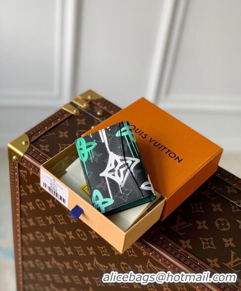 Super Quality Louis Vuitton Pocket Organizer Wallet in LV Graffiti Monogram Eclipse Canvas M81817 Green 2023