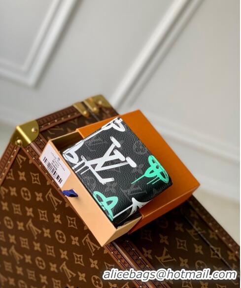 Luxury Cheap Louis Vuitton Multiple Wallet in LV Graffiti Monogram Eclipse Canvas M81847 Green 2023