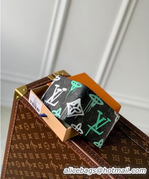 Luxury Cheap Louis Vuitton Multiple Wallet in LV Graffiti Monogram Eclipse Canvas M81847 Green 2023