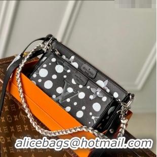 Good Product Louis Vuitton LVxYK Multi Pochette Accessoires Bag with Painted Dots in Grained Leather M46410 Black/White 