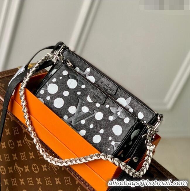 Good Product Louis Vuitton LVxYK Multi Pochette Accessoires Bag with Painted Dots in Grained Leather M46410 Black/White 