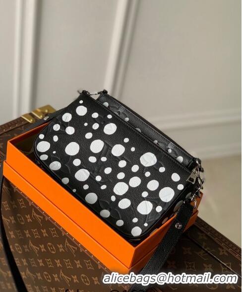 Good Product Louis Vuitton LVxYK Multi Pochette Accessoires Bag with Painted Dots in Grained Leather M46410 Black/White 