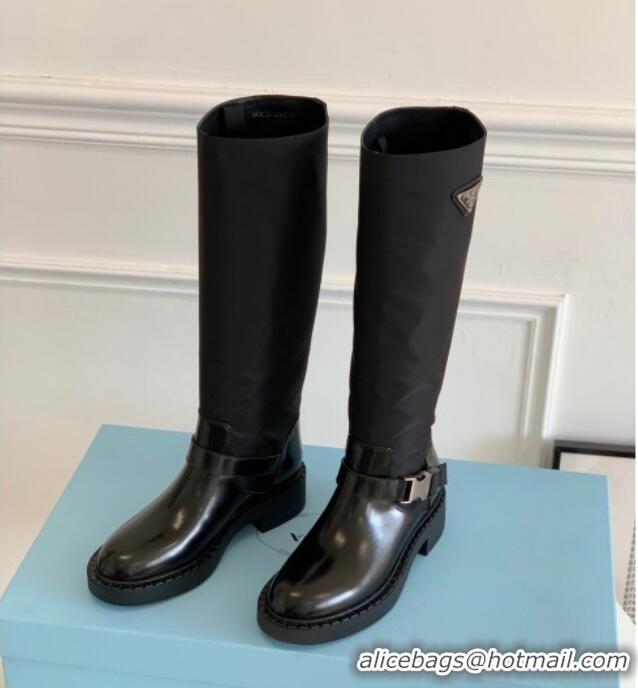 Modern Prada Brushed Leather and Re-Nylon High Boots P112511 Black