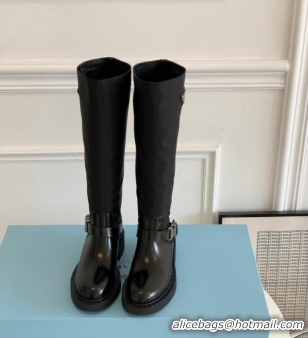 Modern Prada Brushed Leather and Re-Nylon High Boots P112511 Black