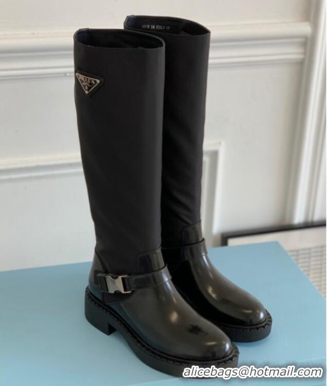 Modern Prada Brushed Leather and Re-Nylon High Boots P112511 Black