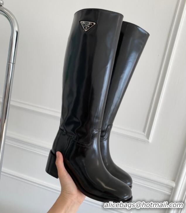 Hot Style Prada Brushed Leather Heel High Boots P112510 Black