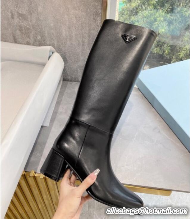 Best Price Prada Calfskin Leather Heel High Boots P112509 Black