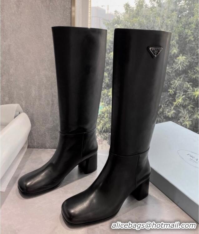 Best Price Prada Calfskin Leather Heel High Boots P112509 Black