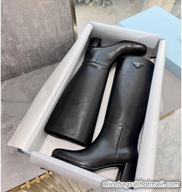 Best Price Prada Calfskin Leather Heel High Boots P112509 Black