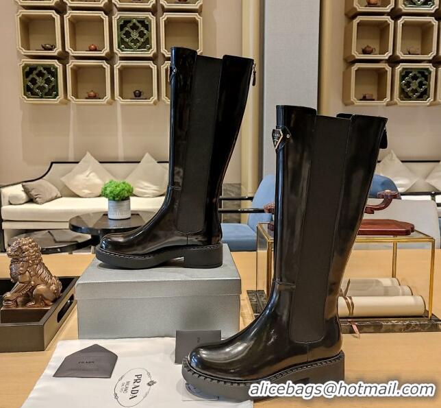 Duplicate Prada Brushed Leather High Boots P112504 Black