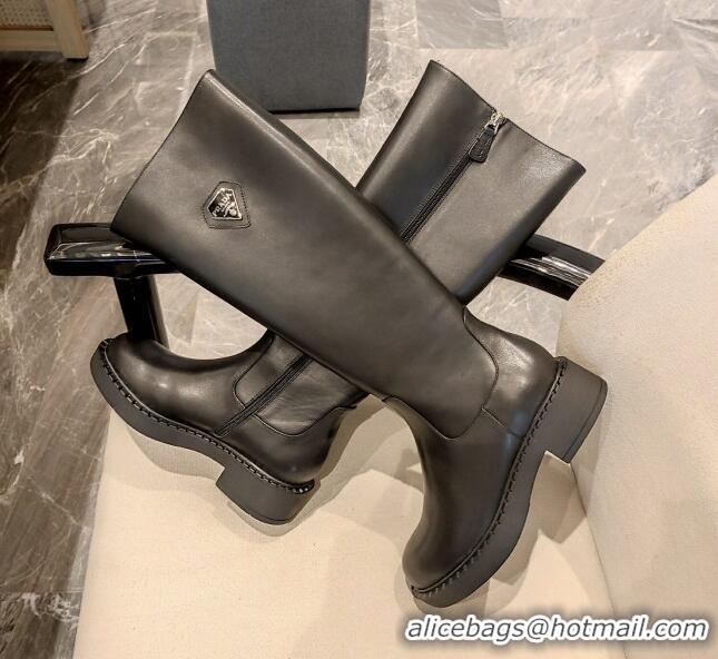 Grade Quality Prada Calfskin Leather High Boots Black P112502