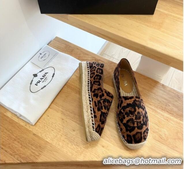 Best Grade Prada Leopard Print Espadrilles Brown 1128459