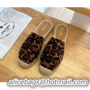 Stylish Prada Leopard Print Flat Mules Brown 128460