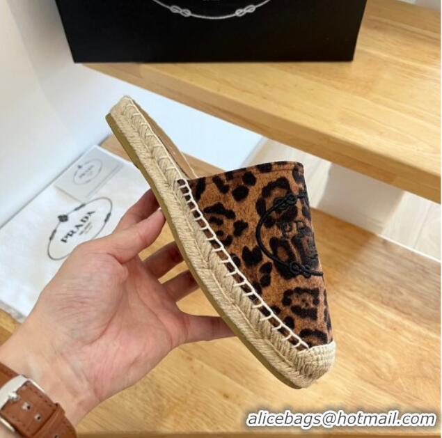 Stylish Prada Leopard Print Flat Mules Brown 128460