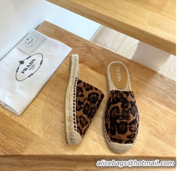 Stylish Prada Leopard Print Flat Mules Brown 128460