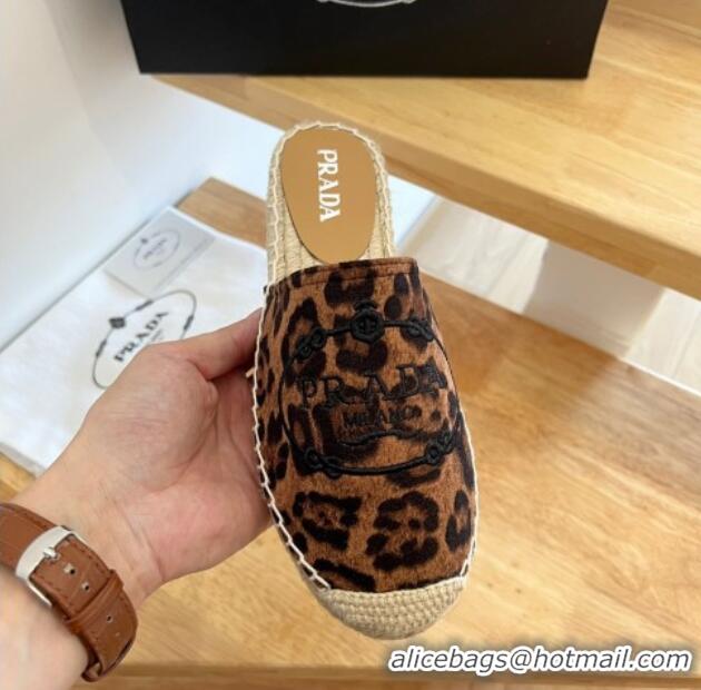 Stylish Prada Leopard Print Flat Mules Brown 128460