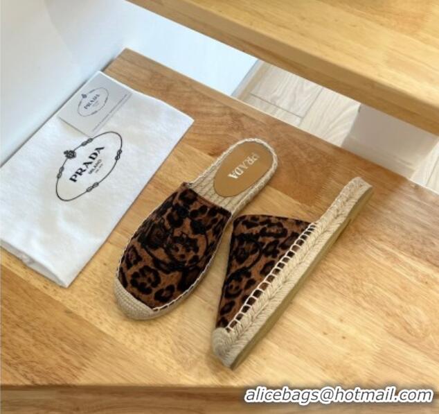 Stylish Prada Leopard Print Flat Mules Brown 128460