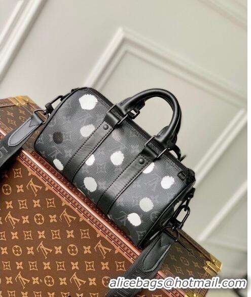 Super Quality Louis Vuitton LVxYK Keepall 25 with Painted Dots in Monogram Eclipse Canvas M46406 Black/Silver 2023