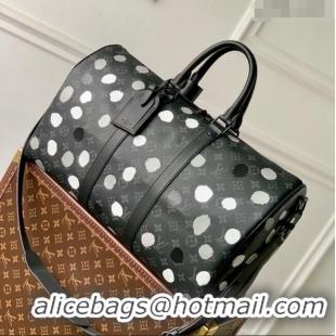 Buy Low Price Louis Vuitton LVxYK Keepall 45 with Painted Dots in Monogram Eclipse Canvas M46400 Black/Silver 2023