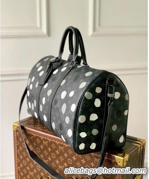 Buy Low Price Louis Vuitton LVxYK Keepall 45 with Painted Dots in Monogram Eclipse Canvas M46400 Black/Silver 2023