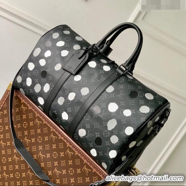 Buy Low Price Louis Vuitton LVxYK Keepall 45 with Painted Dots in Monogram Eclipse Canvas M46400 Black/Silver 2023