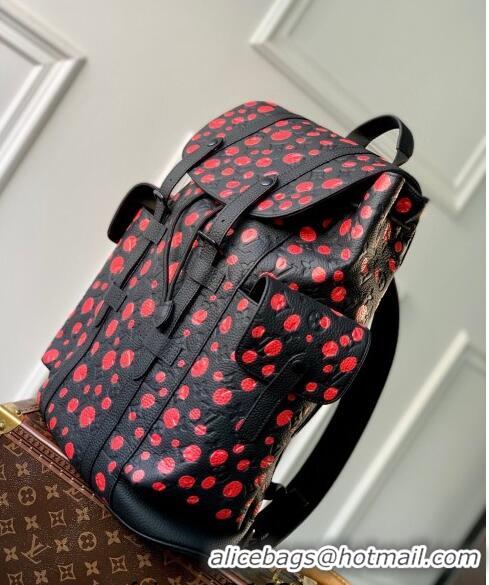 Reasonable Price Louis Vuitton LVxYK Christopher Backpack Bag with Red Dots in Black Monogram Leather M21978 2023