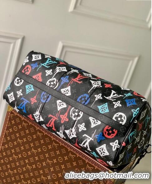 Luxury Discount Louis Vuitton Keepall Bandoulière 50 Travel Bag in LV Graffiti Orange Monogram Eclipse Canvas M21384 202