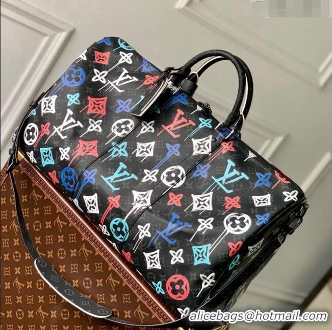 Luxury Discount Louis Vuitton Keepall Bandoulière 50 Travel Bag in LV Graffiti Orange Monogram Eclipse Canvas M21384 202