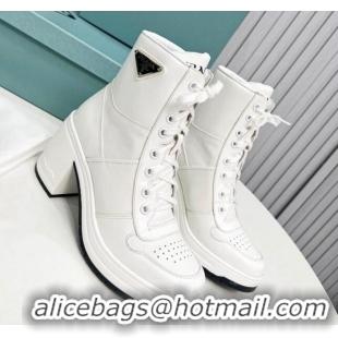 Grade Quality Prada Calf Leather Lace-up Ankle Boots 8cm White 113068