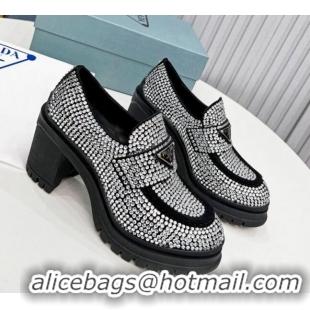 Best Grade Prada Crystal Heel Loafers Silver 113071