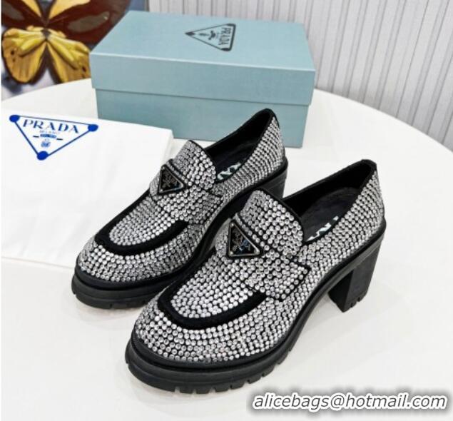 Best Grade Prada Crystal Heel Loafers Silver 113071