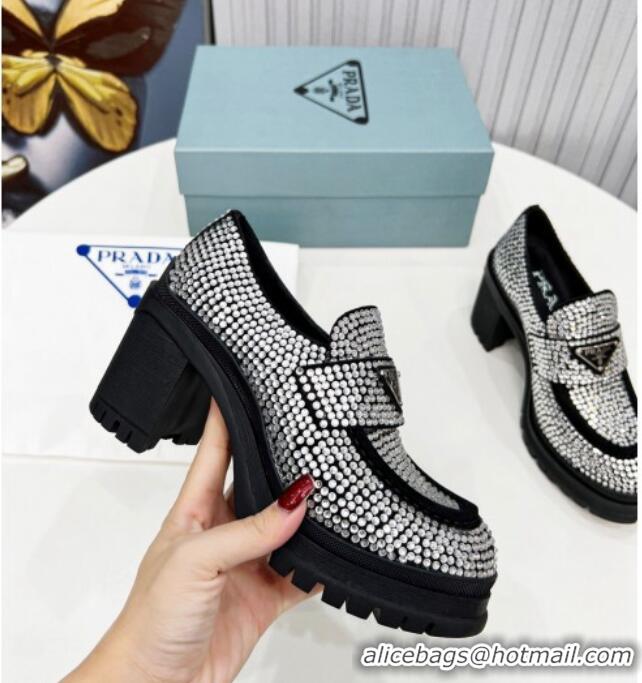 Best Grade Prada Crystal Heel Loafers Silver 113071