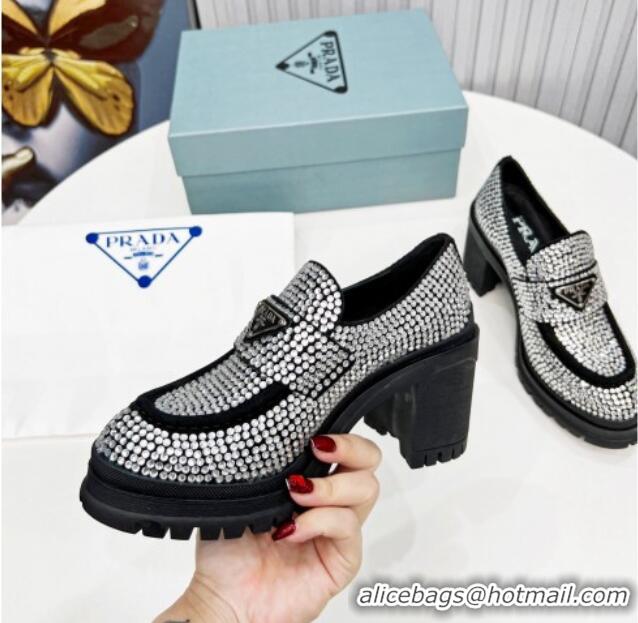 Best Grade Prada Crystal Heel Loafers Silver 113071