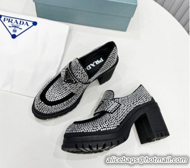 Best Grade Prada Crystal Heel Loafers Silver 113071