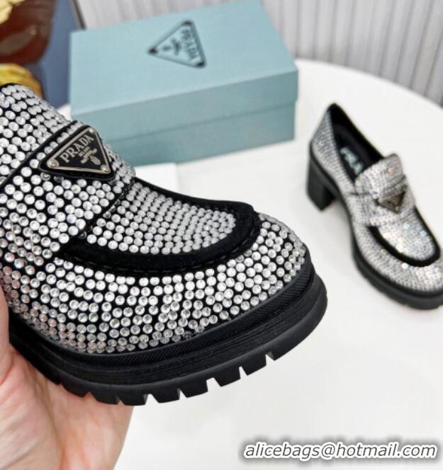 Best Grade Prada Crystal Heel Loafers Silver 113071